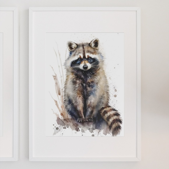 Cute Raccoon Watercolor Wall Art Illustration Print Poster Card Unframed - Picture 9 of 9